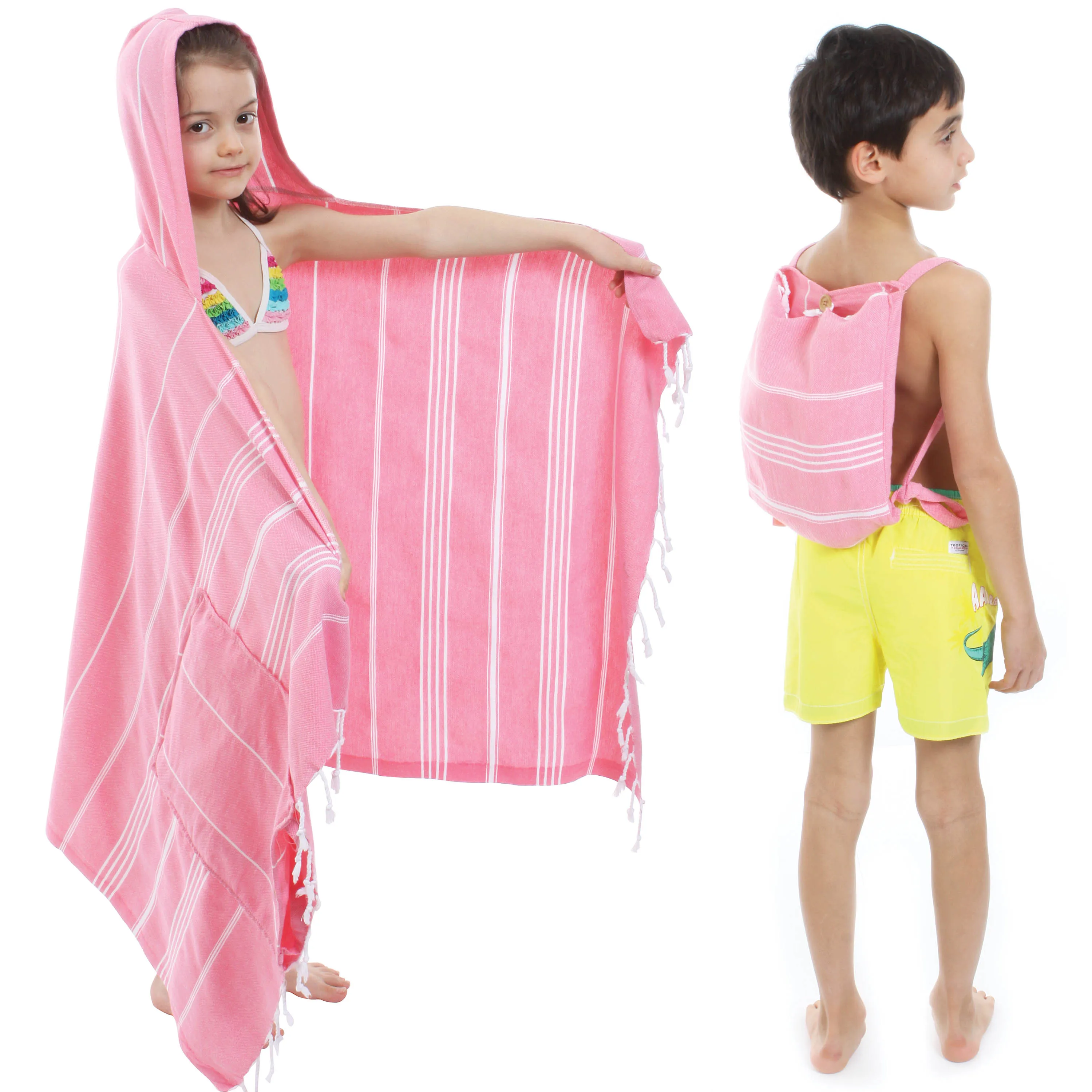 

CACALA 3-in-1 Peshtemal Turkish Bath Towel,Backpack&Poncho - %100 Cotton Absorbent&Quick Drying Beach Towel For Kids And Baby