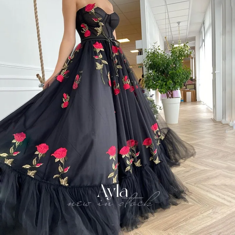 

Gorgeous Sweetheart A-line Prom Dresses With 3D Rose Flower Design Grace Wedding Party Dresses 2022 Tulle Formal Gowns