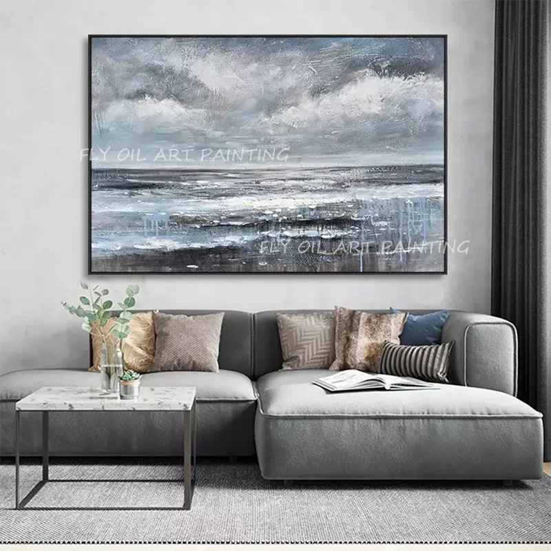 

100% Handmade ocean seascape thick blue landscape Oil Painting As A Gift For Home Office Decoration Unframe