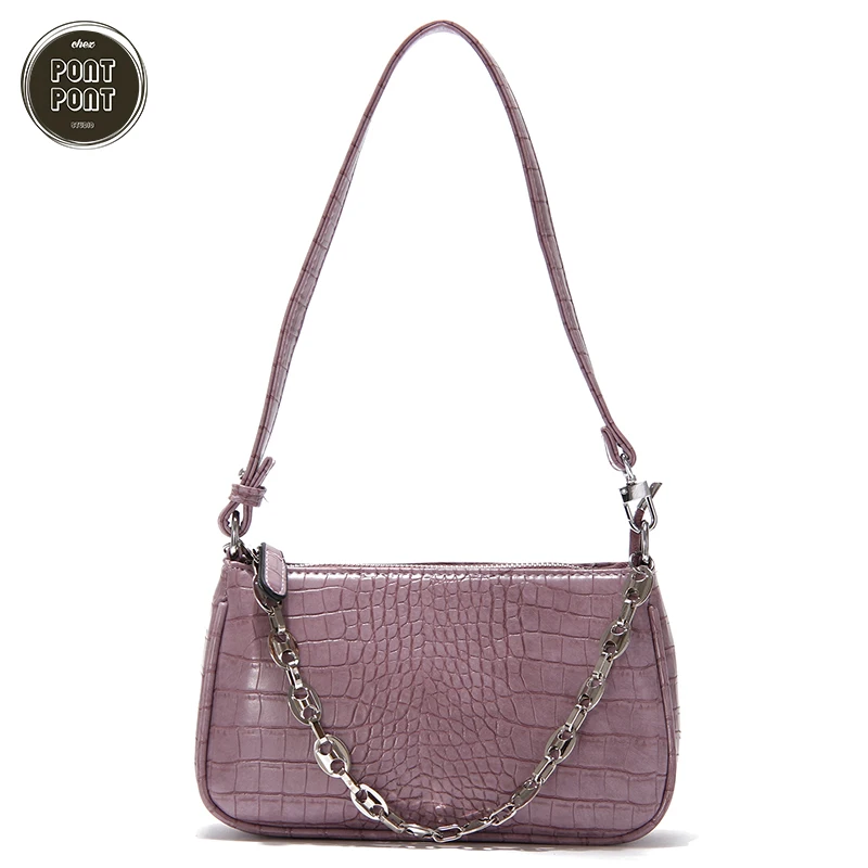 

Женская сумка на цепочке, шикарная сумочка из искусственной кожи крокодила, дизайнерский багет на ремне через плечо