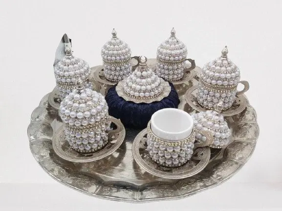 

WONDERFULLL AMAZİNG Turkey authentic kitchen decor silver colored stone patterned dowry gift drink Cup for six Pieces.