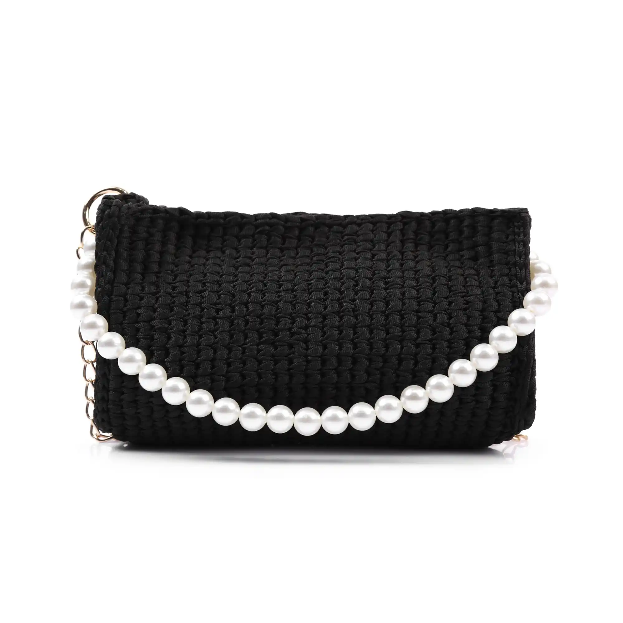 

Design handcrafted knitted black pearl bag