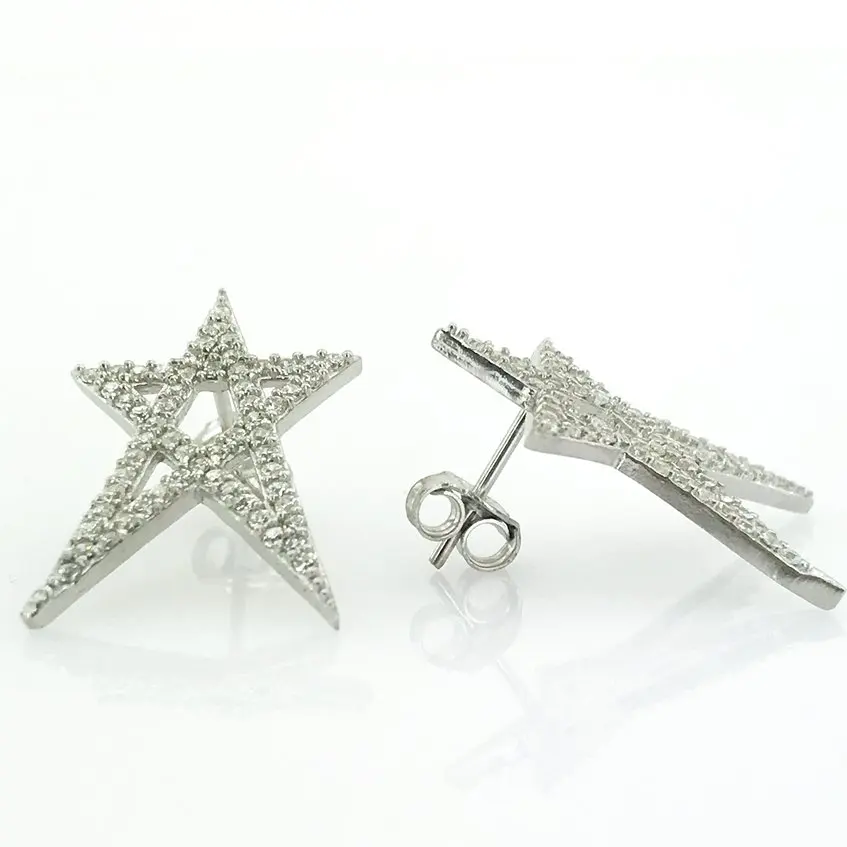 

Trend Style Star Star White Silver Earrings Top Quality