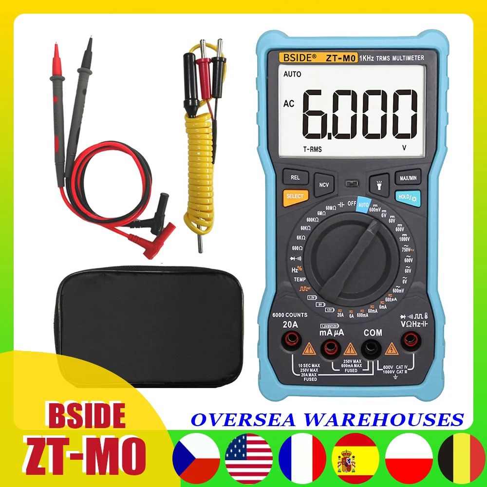 

BSIDE ZT-M0 Digital Multimeter True RMS 6000 LCD Smart/Manual DC/AC Current Voltage Capacitance Resistance Temperature Test