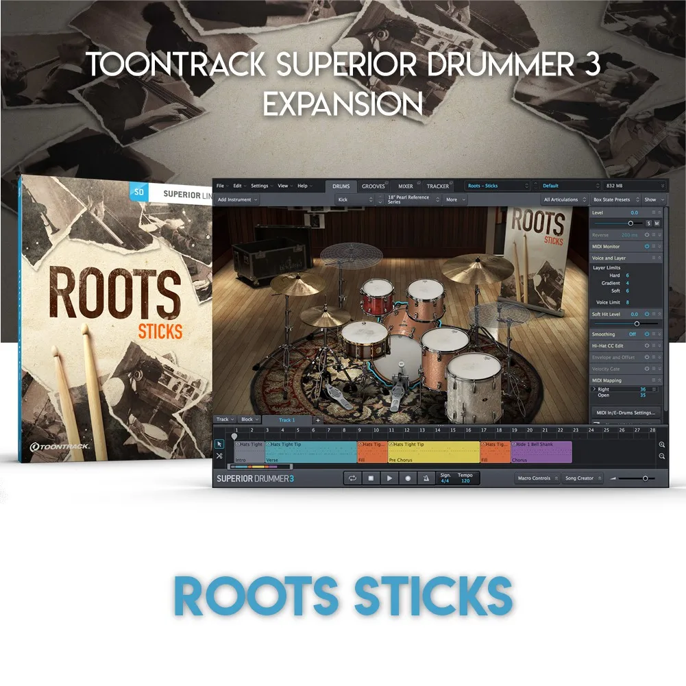 

ROOTS - STICKS - TOONTRACK SUPERIOR DRUMMER 3 EXPANSION (WINDOWS 64BIT VSTi)