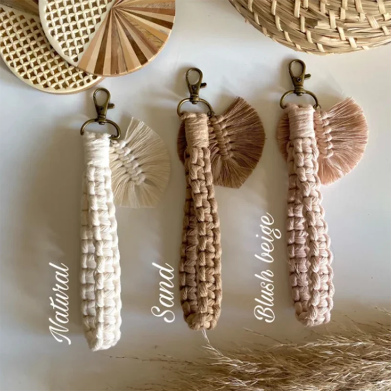 

The Viña Series |Macrame Leaf Keychain or Keyring, Boho Key Fob 20 Colors Bridesmaid Macrame Feather Lanyard Wristlet GF4G-F-53
