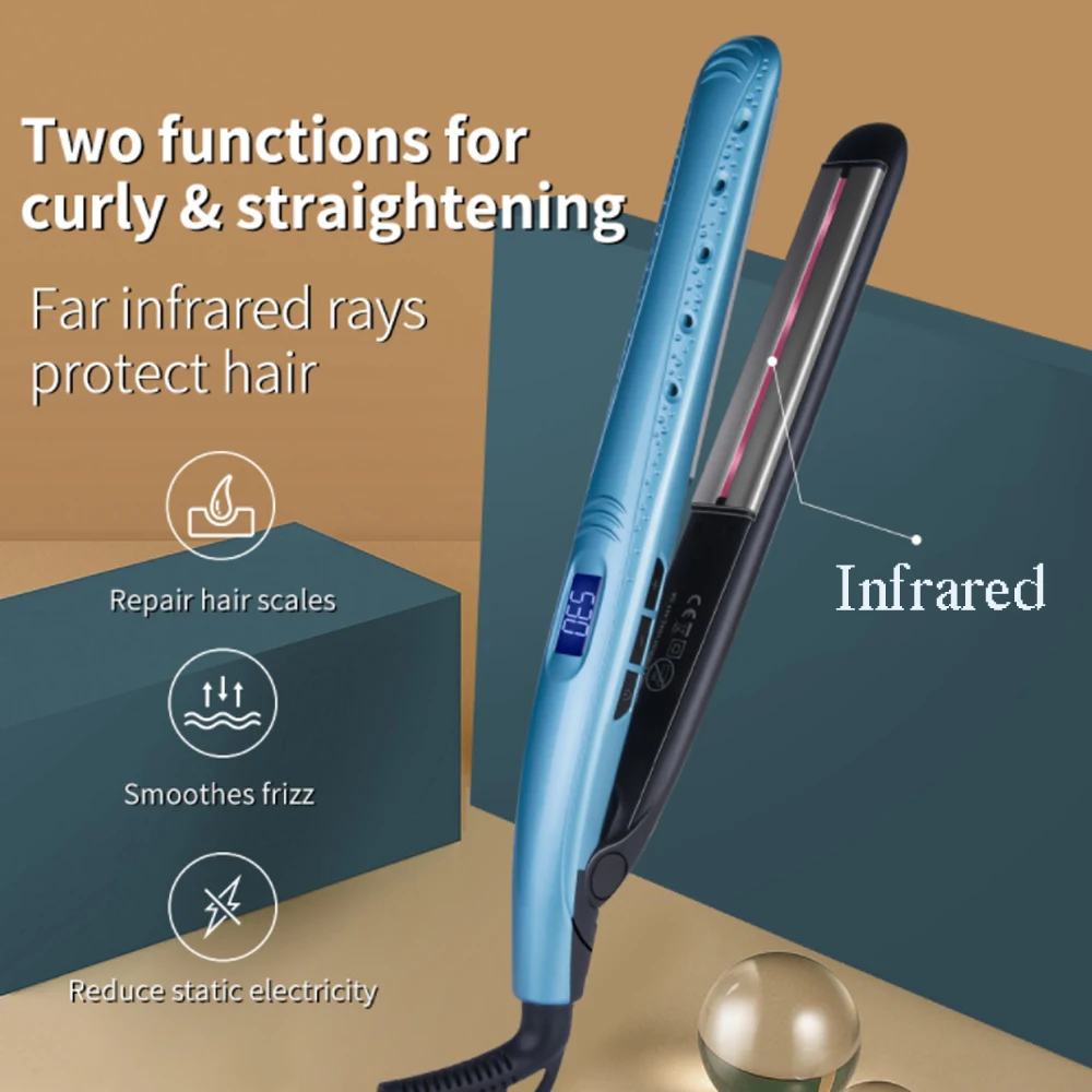 

RUCHA Infrared Hair Straightener Professional Salon Negative Ion with LCD Display Heating Plate Hair Flat Iron Straight or Curls