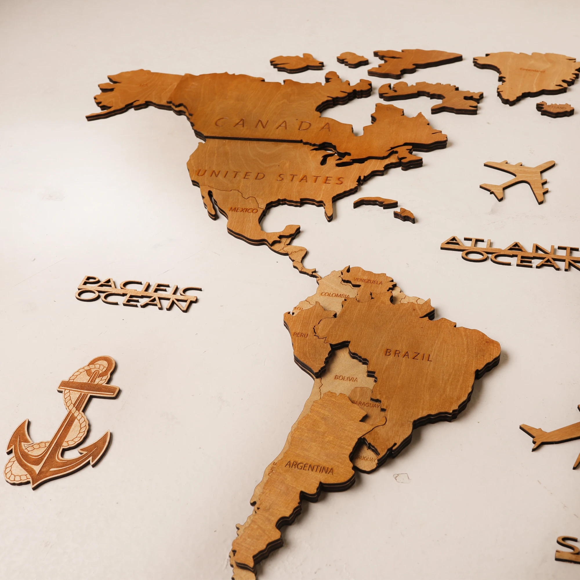 Mapa del mundo de madera, decoraci&oacute;n de pared, regalo de aniversario para marido, mapa r&uacute;stico de madera para pared, mapa de pasadores de empuje de viaje, arte de pared de madera, Boyfri-1