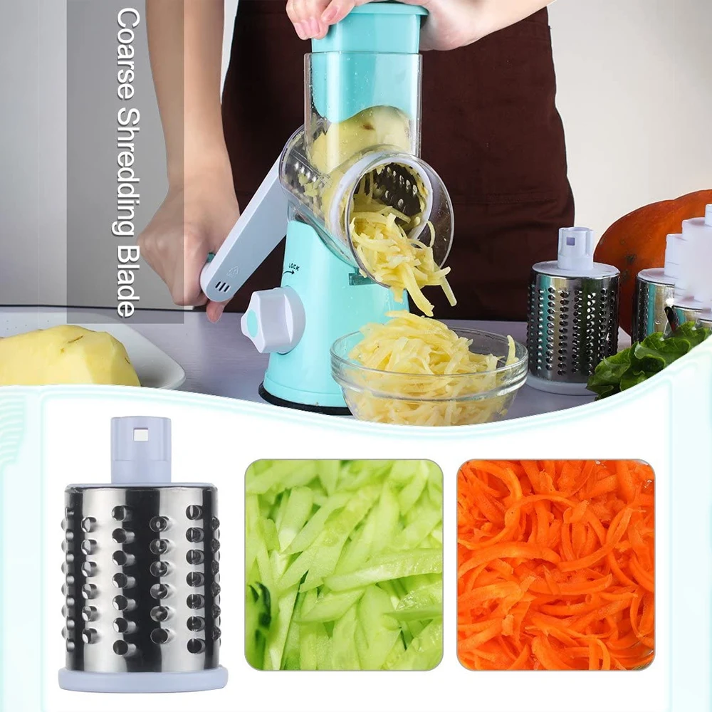rotary cheese grater vegetable cutter mandoline slicer food crusher chopper with 3 steel roller blade kitchen gadget accessories free global shipping