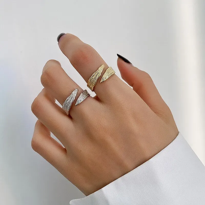 

A00998 Jazaz 925 Серебряная вогнутая выпуклая нерегулярные сусальное золото открытый палец кольцо для Для женщин реальные 925 пробы серебро INS ювел...