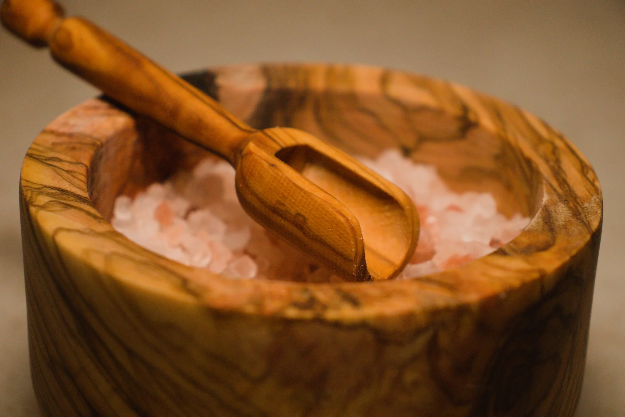 

Wooden Salt Bowl With Spoon, Olive Wood, Spice