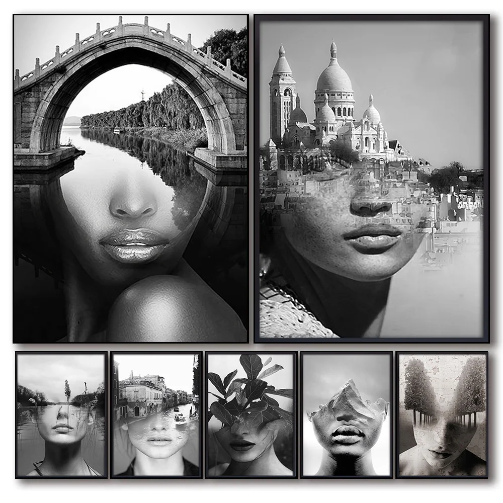 

Портрет и ландшафты, искусство на стене, картина на картинке, плакаты, черно-белые принты для скандинавского домашнего декора