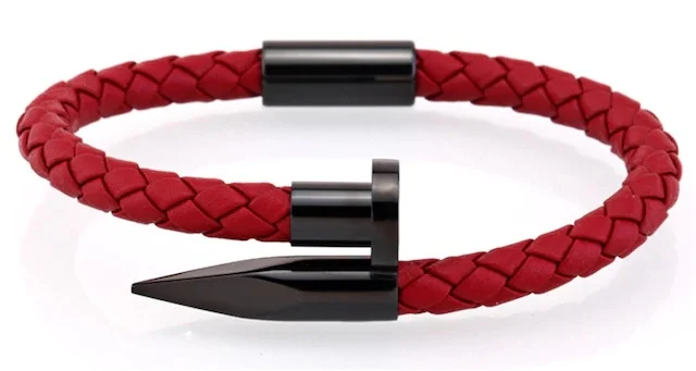 

RED BLACK NAIL MANYETK KNITTED LEATHER BRACELETS 318299254