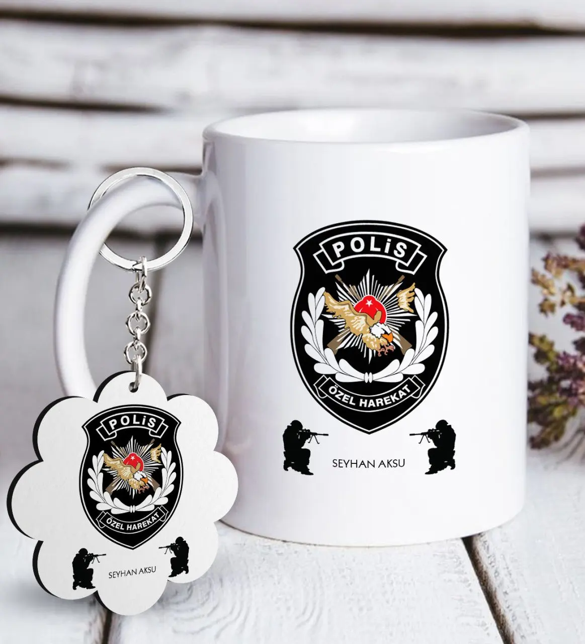 

Personalized Professional Police Special Harekat White Mug and Keychain Gift Set