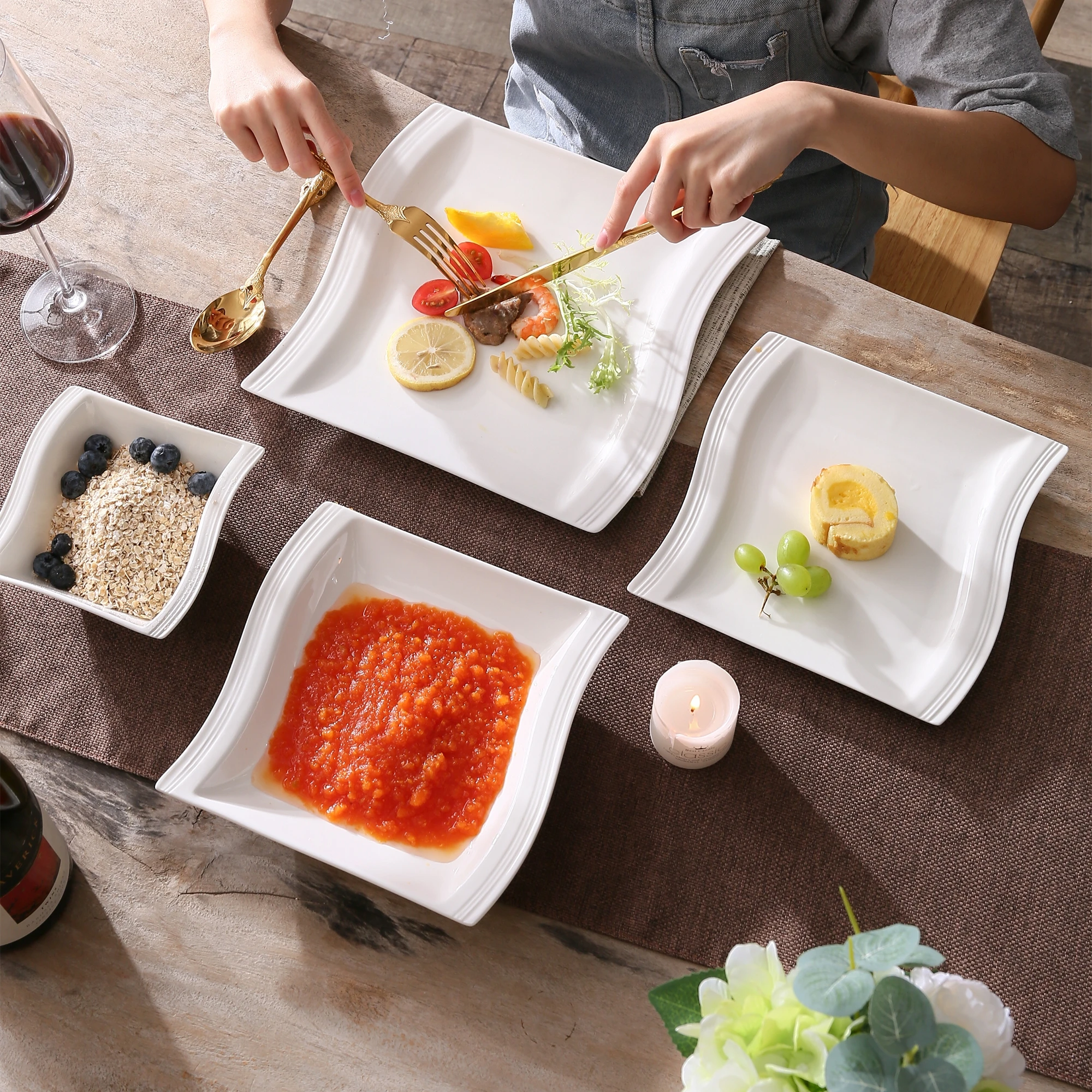 Малакаса Флора 26 шт. фарфоровый столовый набор с мисками десертный суповой