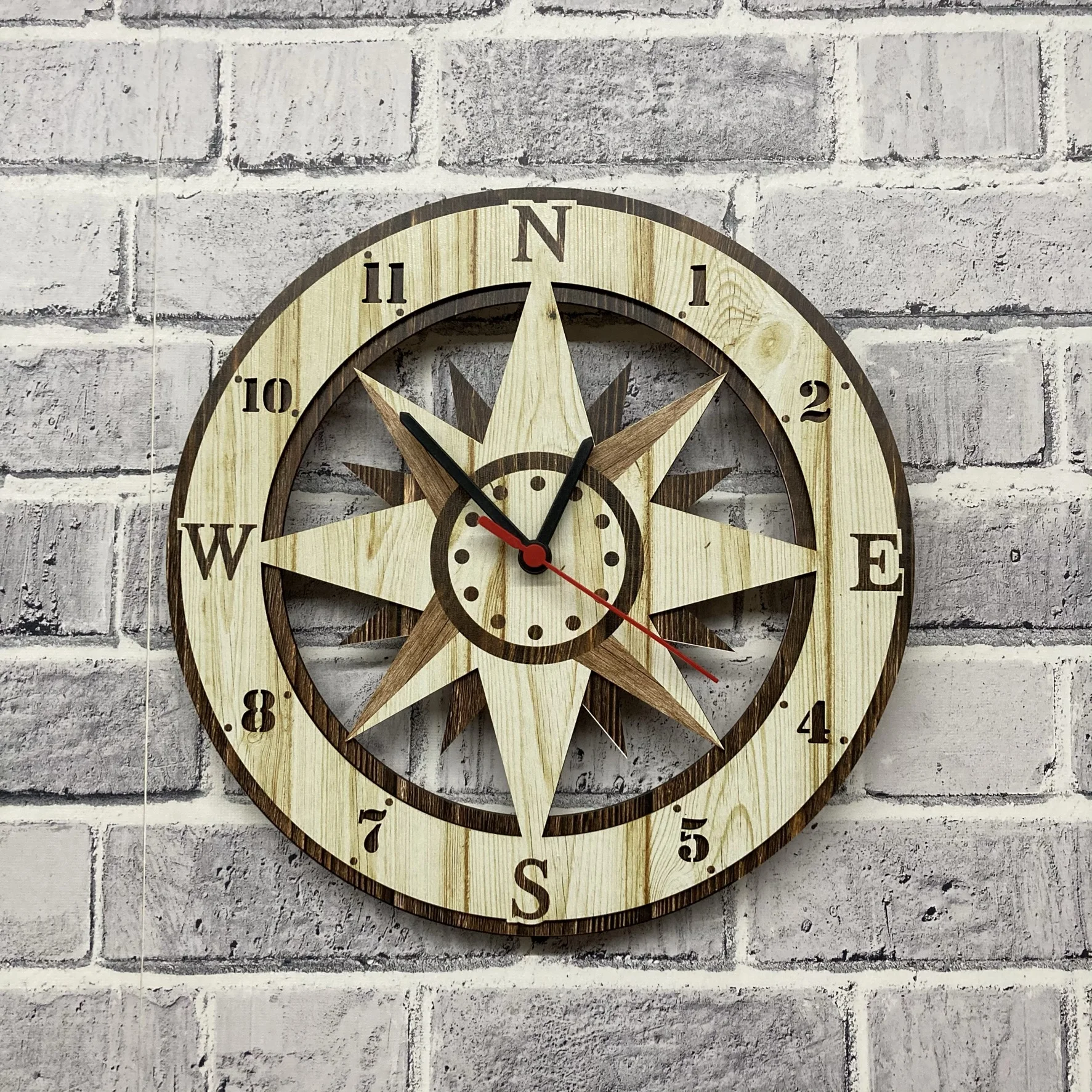 

Compass Pattern Wooden Wall Clock