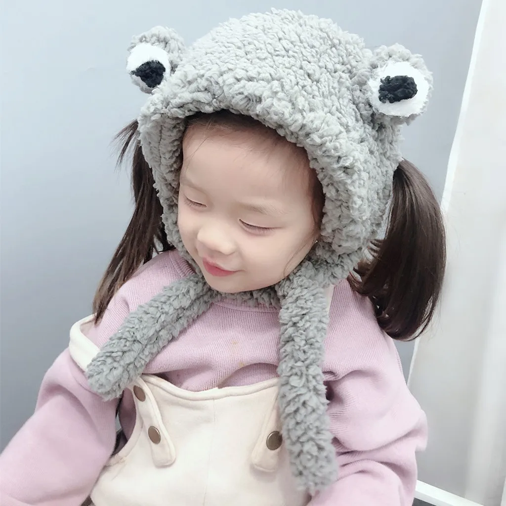 

COOEVERLY New Fashion Kids Beanie Winter Pompon Hats For Children Girls Knitted Wool Earflap Beanies Cap Crochet Baby Hat