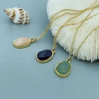 2022 jewelry new luster aventurine amethyst crystal vintage irregular pendant necklace stainless steel chain for women choker