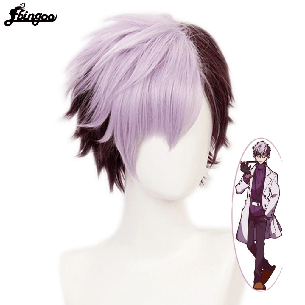 Ebingoo Jibaku Shounen Toilet-bound Hanako kun Tsuchigomori Cosplay Wig Purple Mixed Short Wig Heat Resistant Synthetic Hair Wig