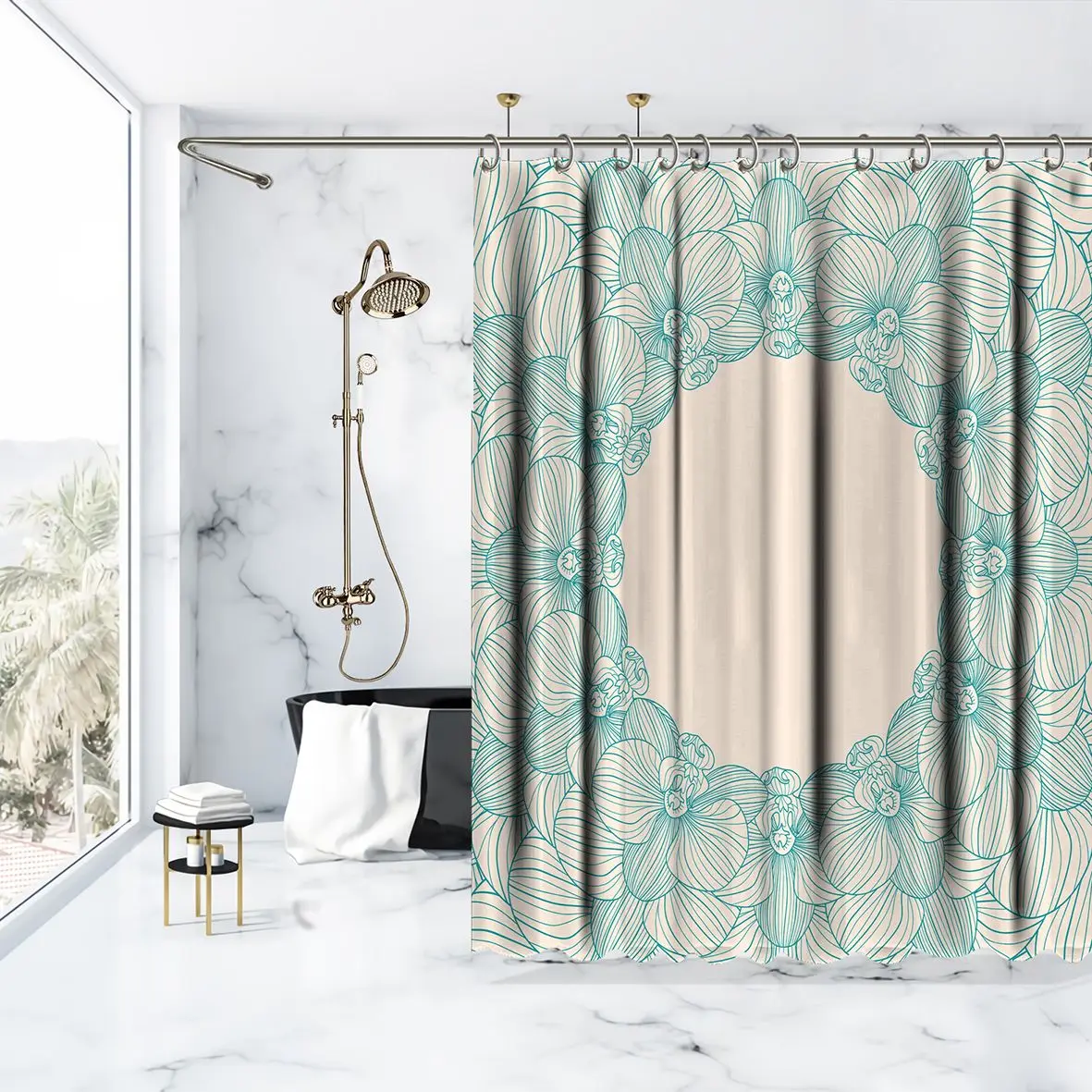 Занавески для душа орхидеи круглая рамка экзотическое цветение в винтажном