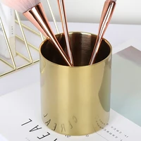 chic gold pencil cup stainless steel pen storage round desktop makeup brush organizer holder for office and bathroom