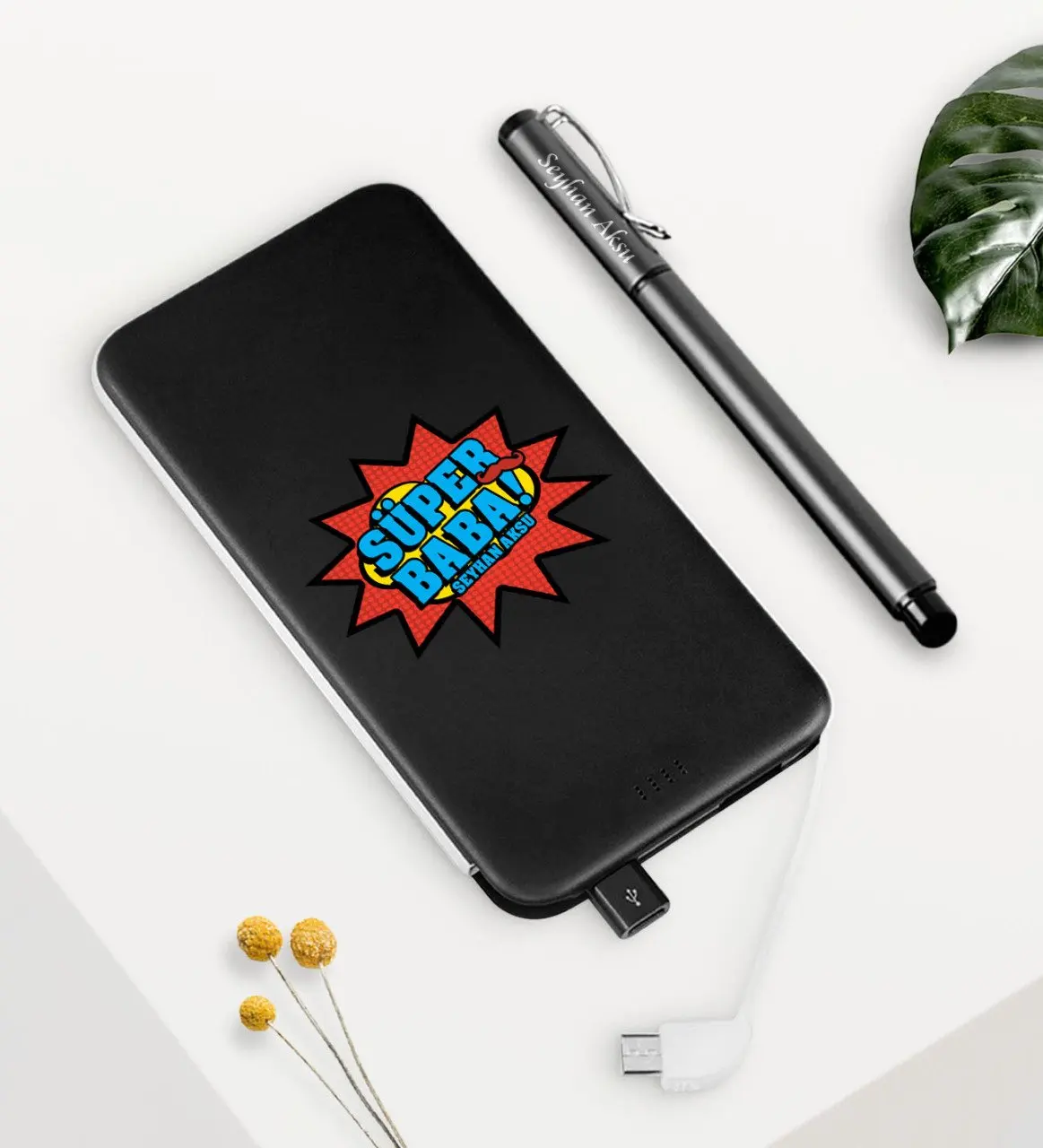 

Персонализированные супер папа черный 5000 mAh Powerbank и ручка Seti-2