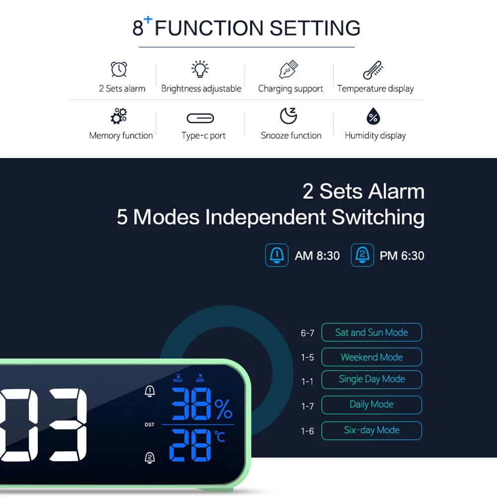 music led digital alarm clock voice control temperature humidity display desktop clocks home table decoration built in 1200mah free global shipping