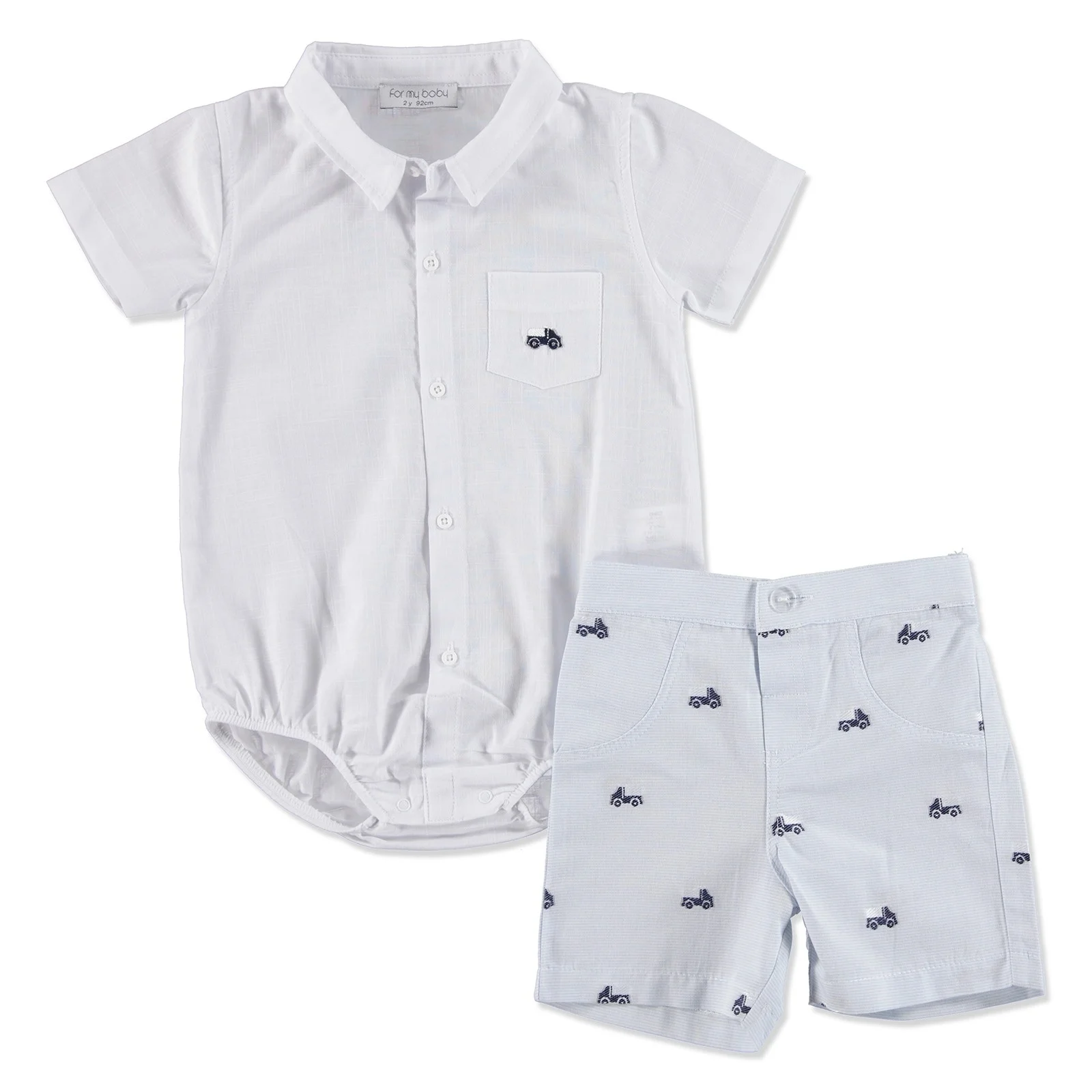 Ebebek/летняя рубашка с рисунком грузовика для маленьких мальчиков Боди Комплект из