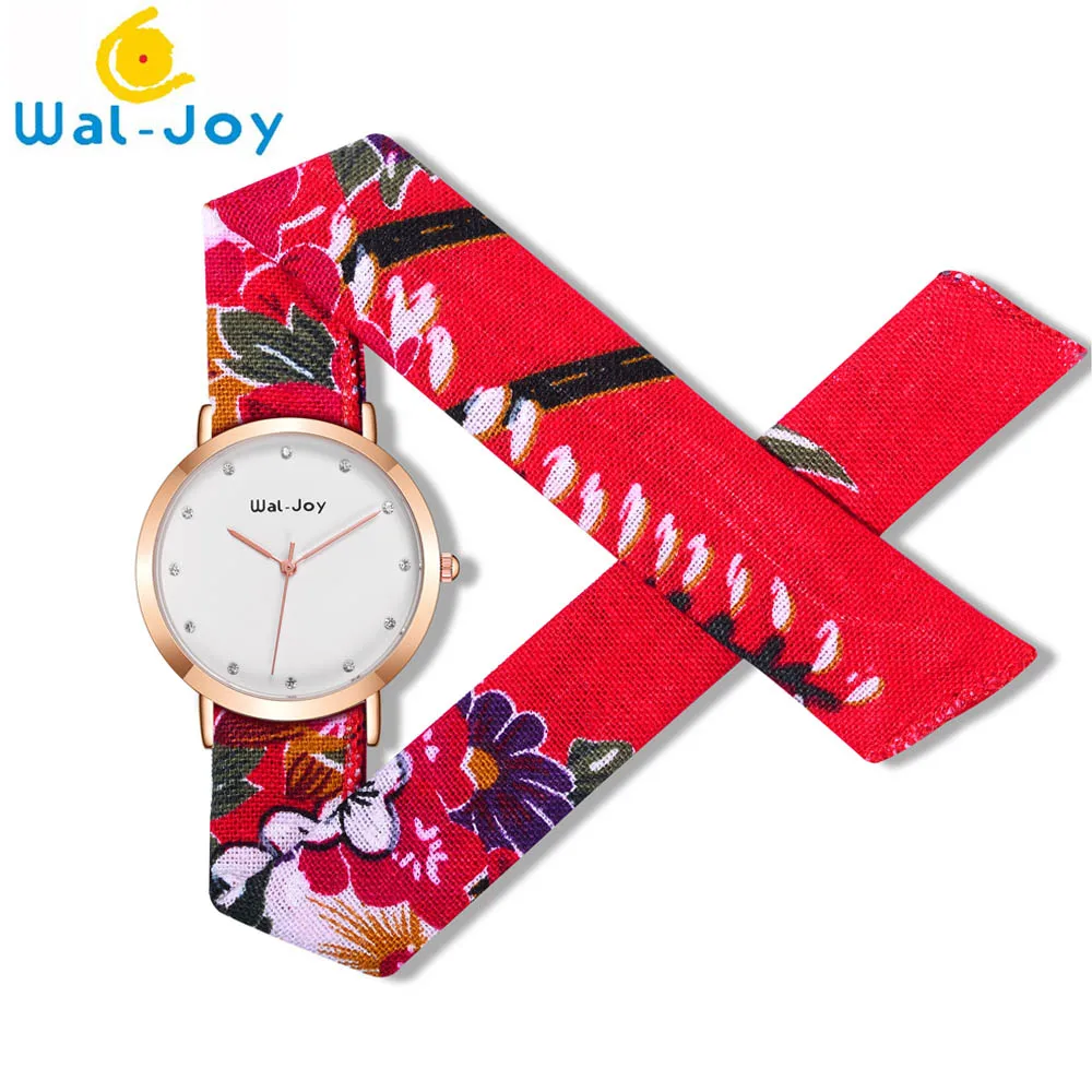 

WJ-9019 Wal-Joy Rhinestone Luxury Quartz Wristwatch Bohemia Watch Women Flower Fabric Strap Watches For Female Dress Gift reloj