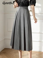 qooth suit skirt womens 2022 spring summer all matcelegant mid length high waist a line midi long skirt qt1575