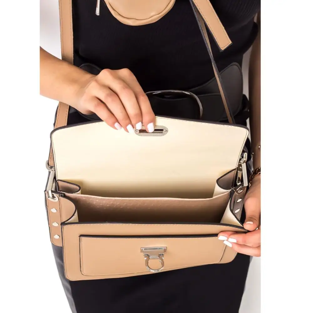 

Mink Color Gold Look Chain Crossbody 3 Compartments Flashy Envelope Women Lady Rectangular Pattern Bag With Magnetic Cover