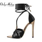 Сандалии Onlymaker с острым носком, на шнуровке, металлический тонкий высокий каблук, бант-бабочка, плиссированная матовая обувь с металлическим украшением и ремешком на щиколотке