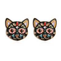fashion colorful rhinestone cat earrings for women gift enamel animal earrings fashion party jewelry accessories