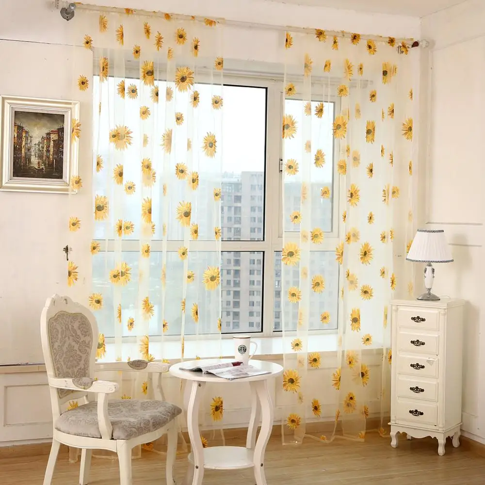 1pc Yellow 1/2 шт., 1x2,5 м, Европейский узор пионов, вуаль, занавески, тюль, отвесные подзоры, домашний декор, фиолетовые/розовые/кофейные шторы - Цвет: 1pc Yellow