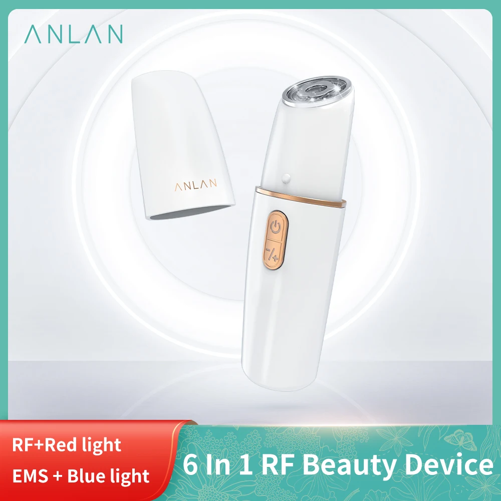 ANLAN 6 In 1 RF Beauty Device EMS Face Lifting Facial Mesotherapy Radio Frequency Red and Blue Colors Skin Care Face Firming