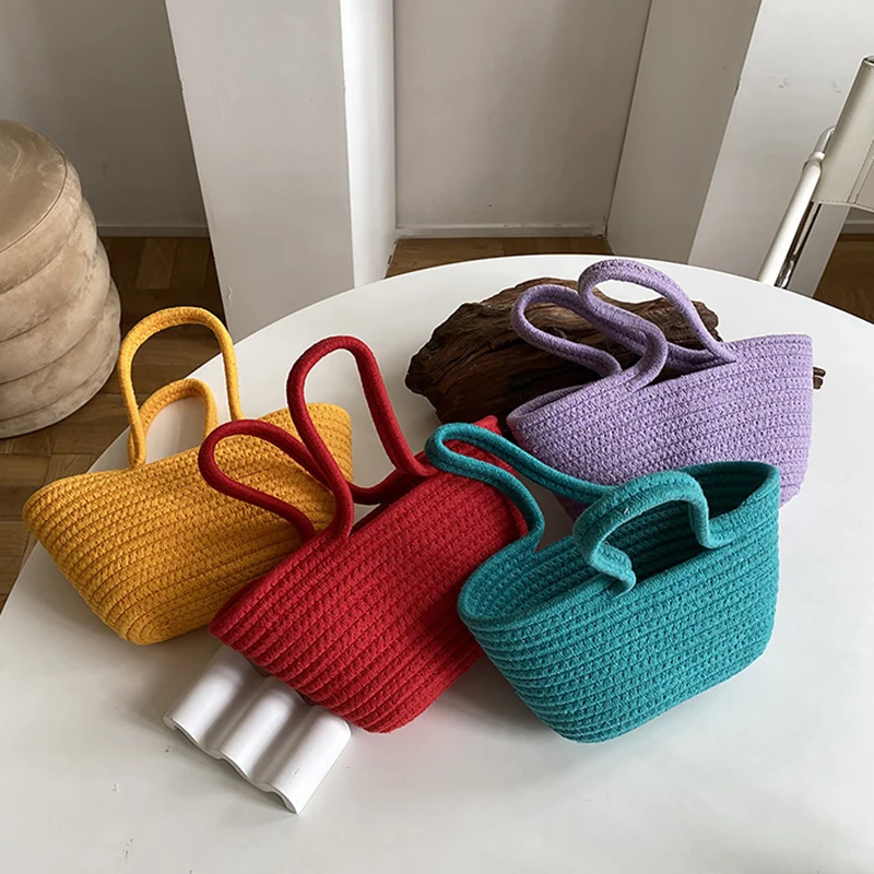 

Woven Basket Straw Bag for Women Summer Hookah Cotton Rope Portable Beach Bag