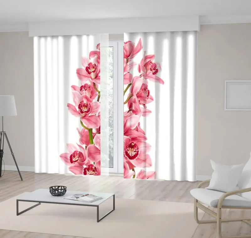 

Curtain Orchid Flowers Branch Blooms Bouquet Romantic Decorative Photo Printed Pink Green White