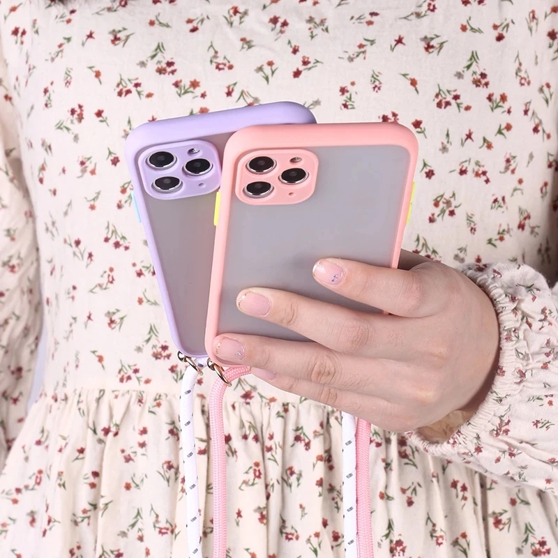 Fashion SolidColour Case Candy Color Soft Skin Sensation Hanging Rope For iPhone 14 14Pro 14Plus 13Promax 13 12 11