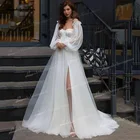 Платье Свадебное ТРАПЕЦИЕВИДНОЕ из фатина со съемными рукавами-фонариками и шлейфом