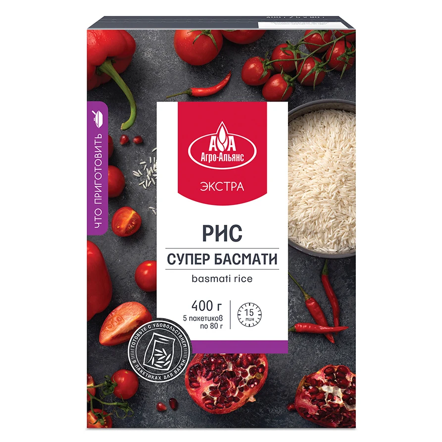 Рис Агро Альянс Экстра &quotСупер Басмати&quot в пакетиках для варки 5 штук по 80