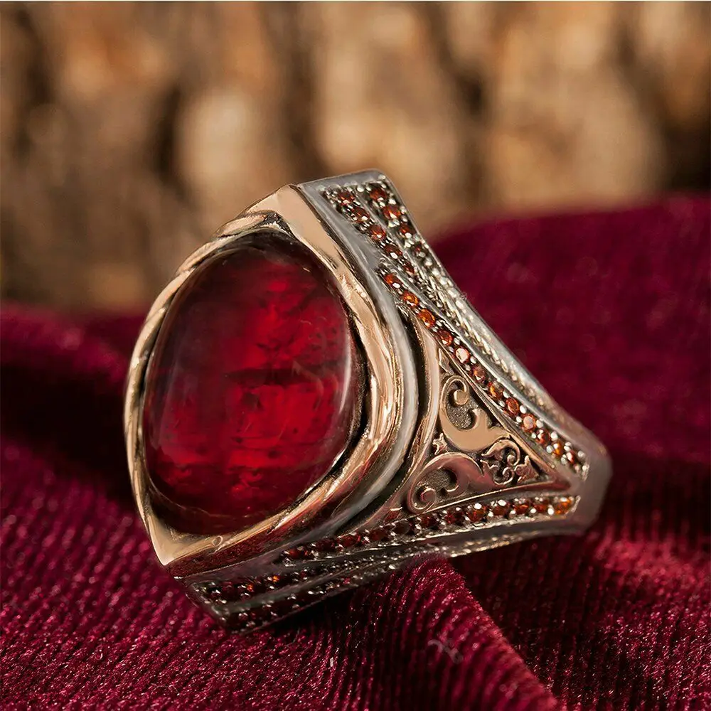 

Turkish handmade jewelry 925 sterling silver ruby men's ring all size gift for him
