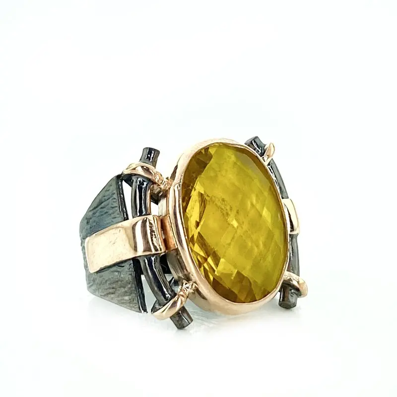 

Ручное производство заказной дизайн желтый топаз Серебряное кольцо с драгоценными камнями