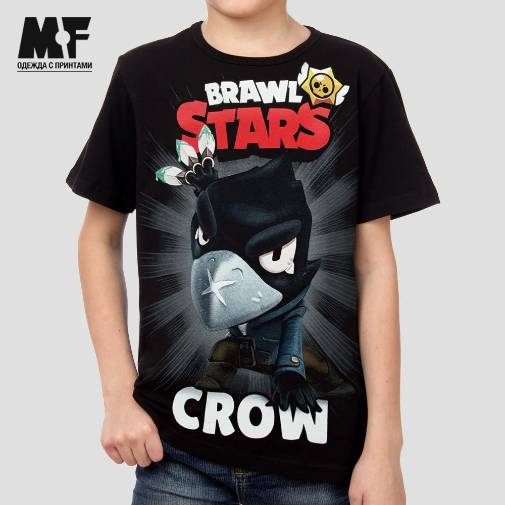 Футболка детская Бравл Старс ворон бренд МФ черная качественный 100% хлопок на
