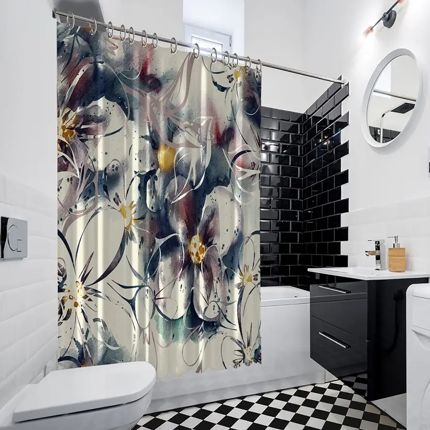 Занавеска для душа цветочный узор на становится размытым задний фон