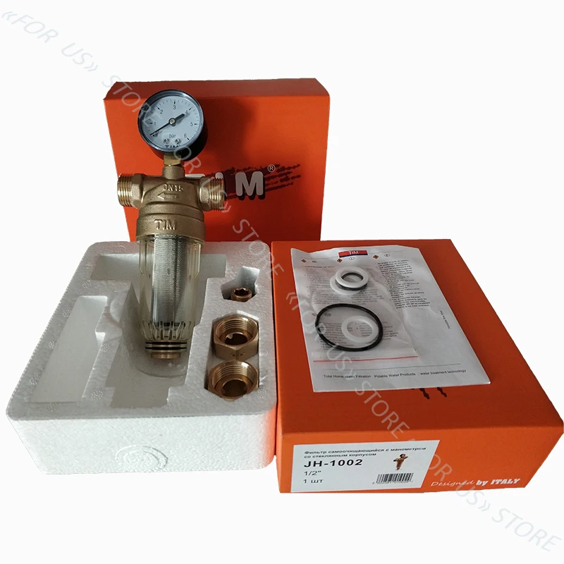Фильтр самопромывной холодной воды Tim 1/2&quot с манометром для раковины в доме на