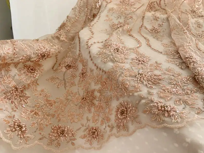 Кружевная ткань из фиолетовых бусин с бусинами кружевная тяжелых 3D цветами | Дом