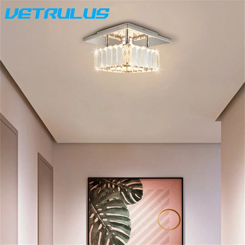 

Modern Square Ceiling Lamp K9 Crystal Pendant Light Corridor Aisle Lighting Cloakroom Decor Led Chandelier Bedroom Lustre Lumina