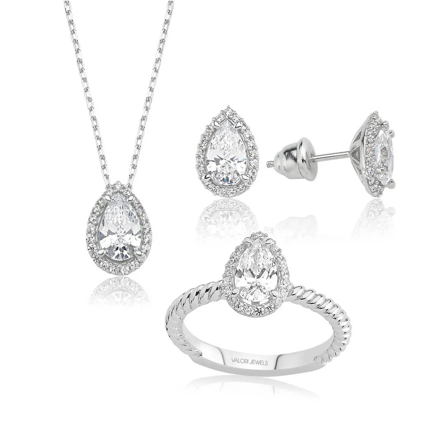 Драгоценный камень Valori Jewels 3 карата циркониевая белая груша с родиевым покрытием