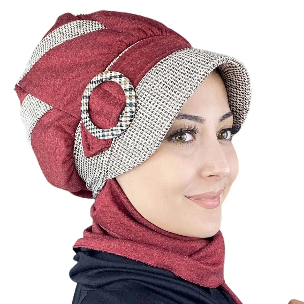 

New Fashion Islamic Muslim Hijab 2021 Trend Hijab Ready Wear Hat Scarf Chiffon Koton Beanie Bone Burgundy Patterned Women 'S Hat