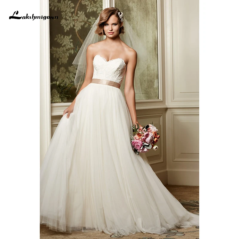 

Elegant A-LINE Wedding Dresses 2022 Bridal Gowns Sleeveless Sweep Zipper Sweetheart Netting Floor-Length Appliques Lace vestidos